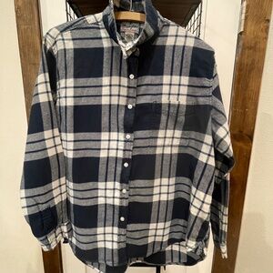 Wrangler Wrancher XL Navy White Plaid Flannel Shirt Lightweight Cotton Soft